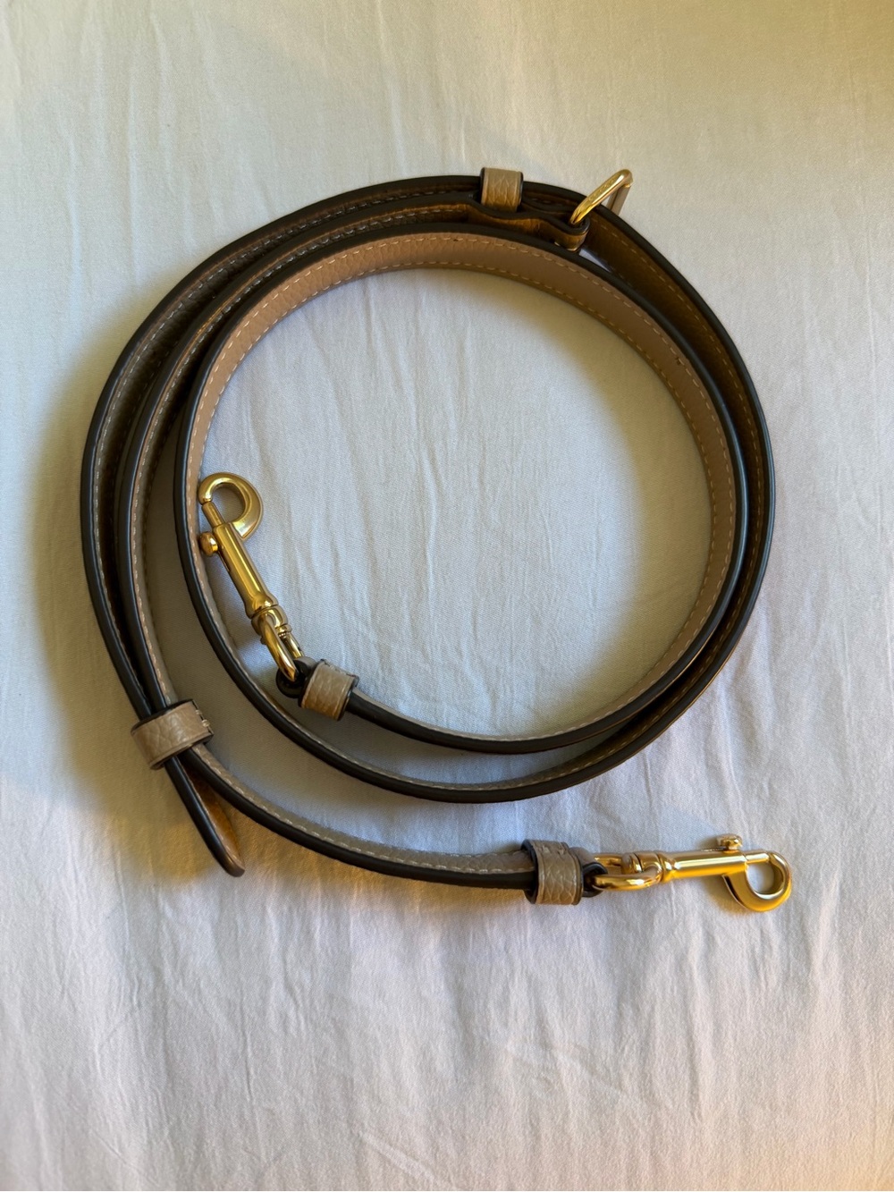 Coach Taupe and Dark Brown Leather Crossbody Strap with Gold Hardware